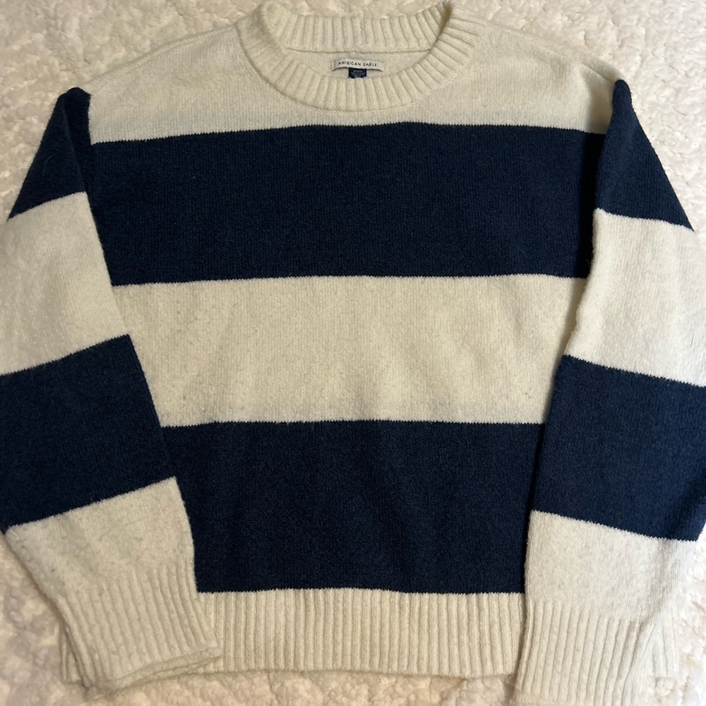Striped Crewneck Sweater - Cream and Blue